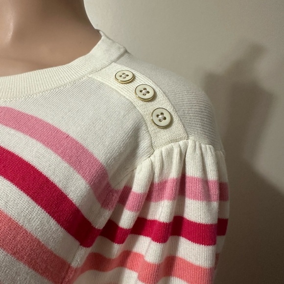 Talbots XL Womens Sweater Striped Knit Button Shoulder Cotton Rayon Top - Picture 2 of 11
